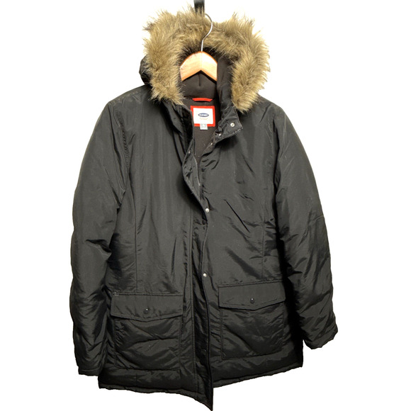 Old Navy Down Filled Parka Coat Women's XL Black Fur Trim Very Warm Winter Wear - Picture 1 of 13